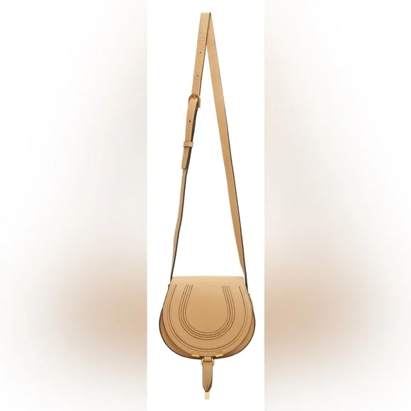 ❌SOLD❌ NEW CHLOE MARCIE TAN LEATHER SMALL SADDLE CROSSBODY BAG PURSE NWT - Picture 6 of 16